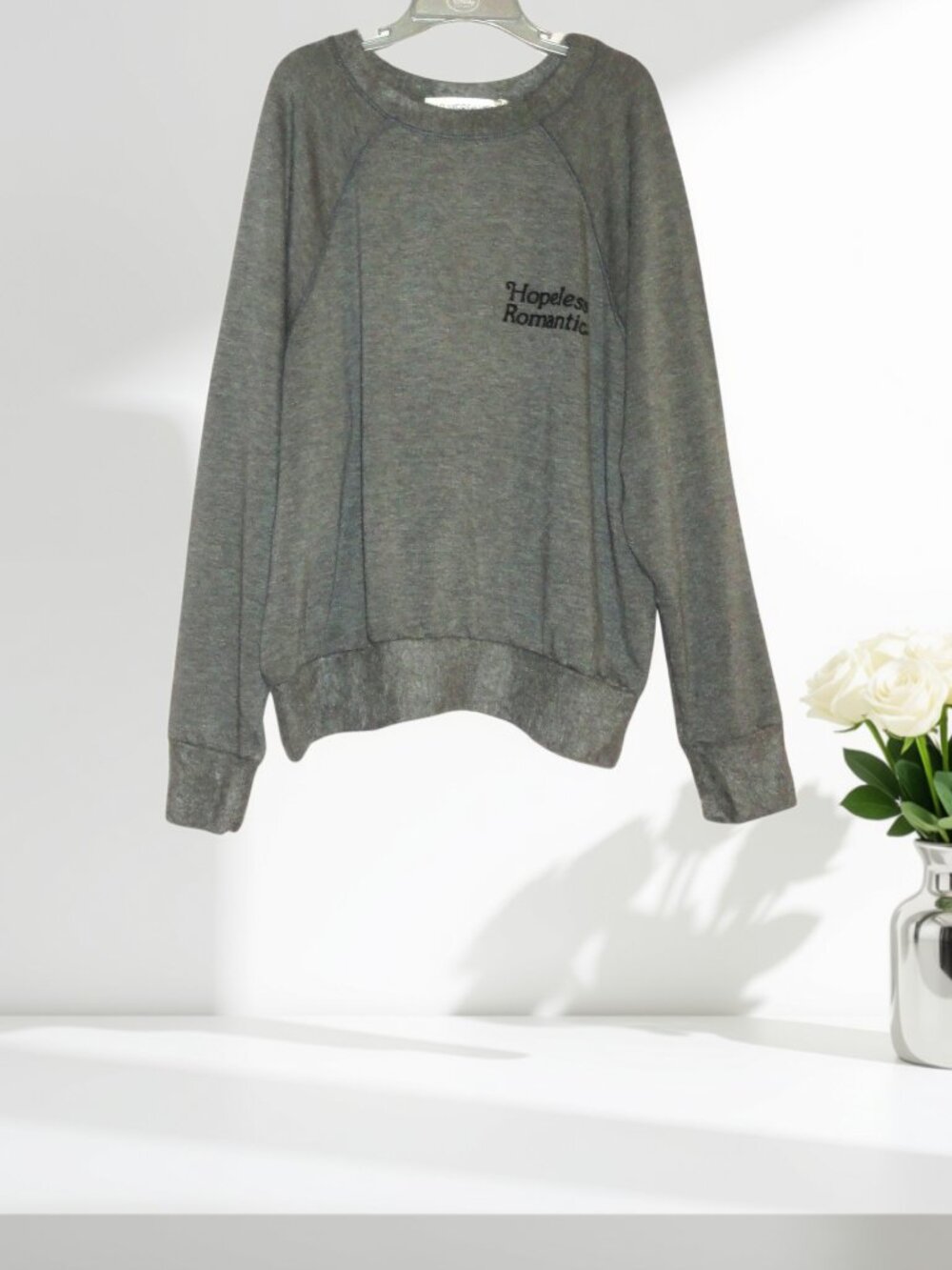 Daydreamer Medium Gray "Hopeless Romantic" Long Sleeve Sweater NWT